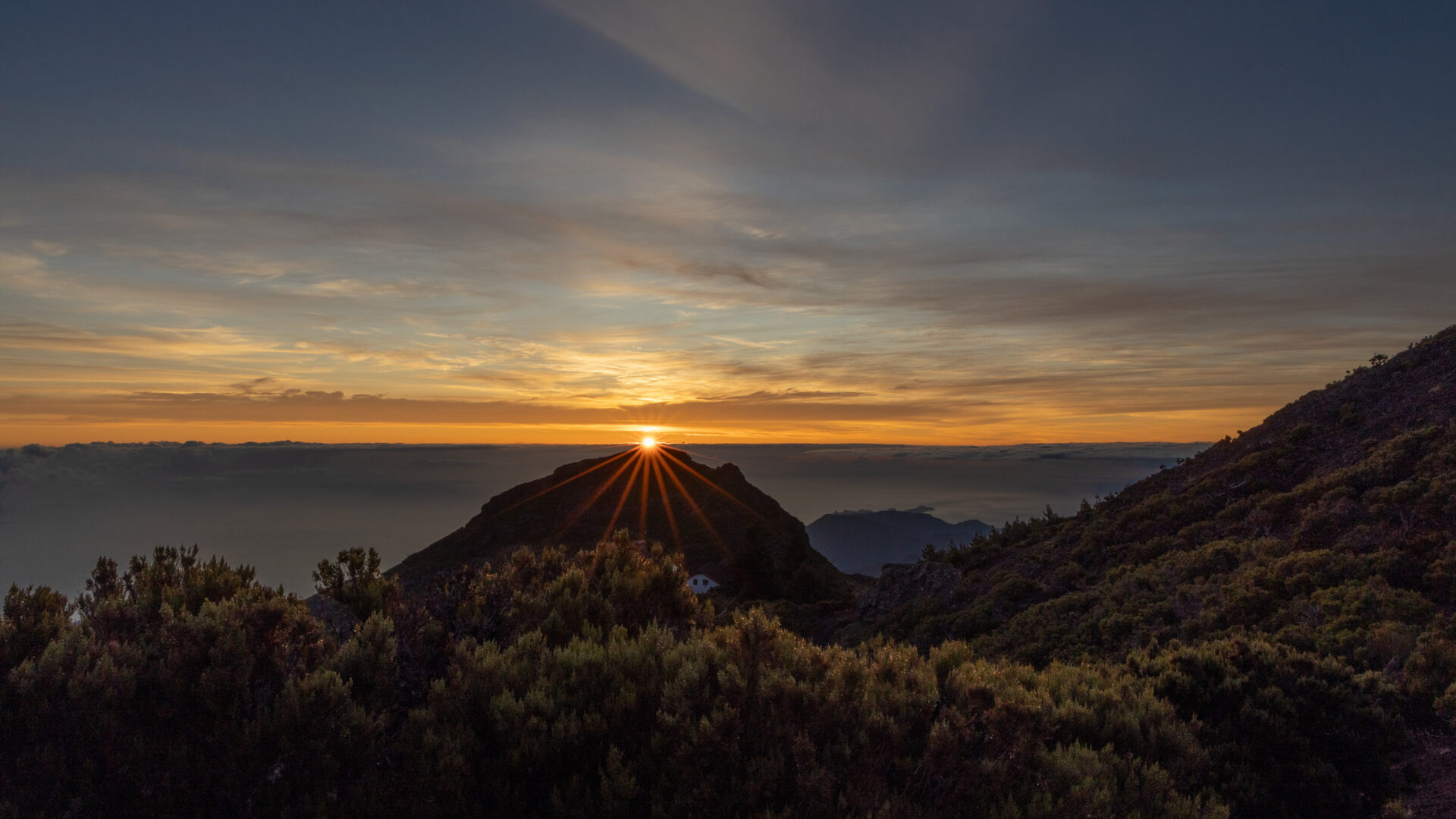 Sunset over Atlantic ocean photographed from Pico Ruivo on Madeira